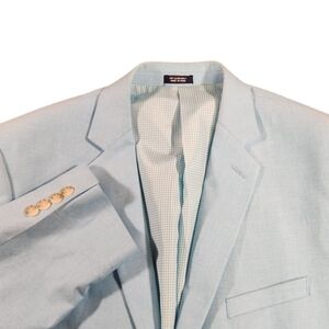 Saddlebred Sport Coat Blazer Mens 44L Sky Blue Chambray 2 Button Cotton Jacket